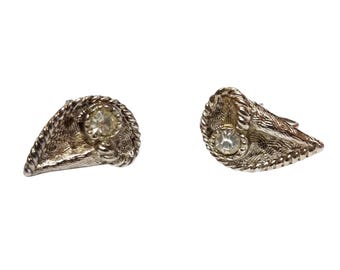 Housewarming Gift Silver-Tone Cufflinks, Crystal Accents, 1960s Style