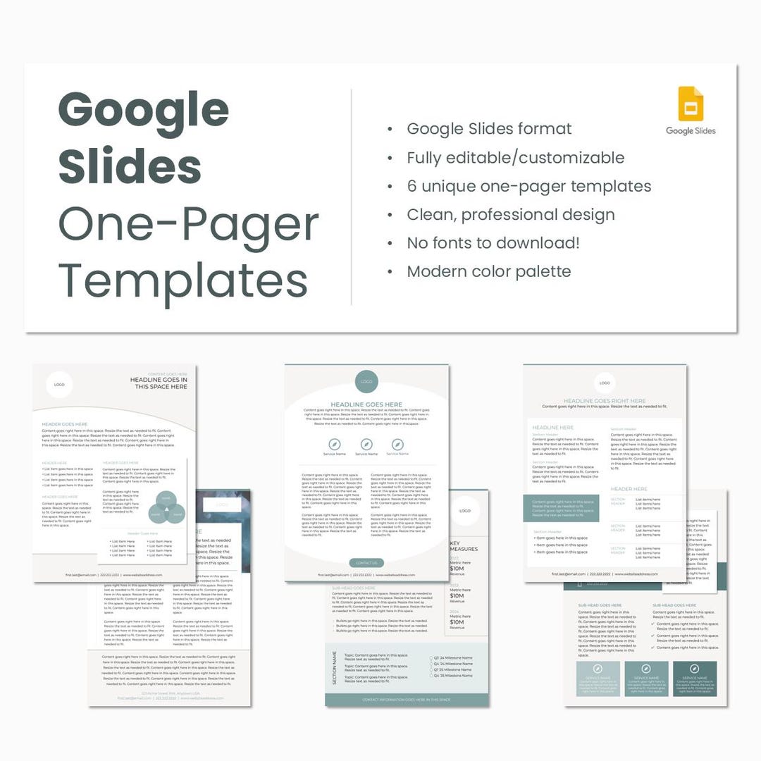 Google Slides One Pager Templates Executive Summary Service