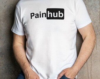 May include: A white t-shirt with the text "Painhub" printed in black.