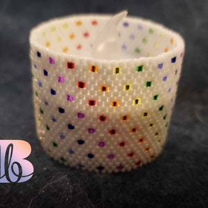 Rainbow (ROYGBIV) polka dot tea light peyote wrap or napkin ring tutorial (maxi size) - colorful, rainbow fun