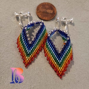 Rainbow (ROYGBIV) stripe diagonal peyote beaded earrings TUTORIAL