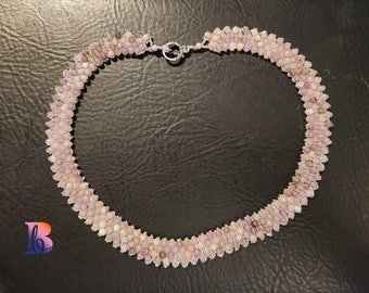 20" beaded collar necklace in lilac stone and silver beads