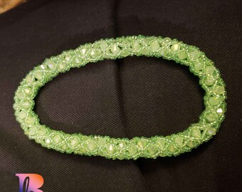 9.75" tubular netting beaded bangle in monochrome pale green - great gift