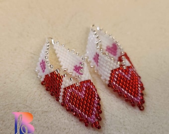 Hearts diagonal peyote beaded earrings TUTORIAL