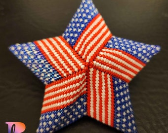 TUTORIAL - 3D Peyote Star - 3 color stripes and stars/polka dots, 18 rows / Thomas - starry fun