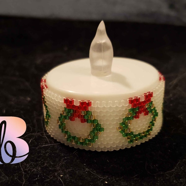 Wreath tea light peyote wrap or napkin ring tutorial (mini size) - colorful holiday fun