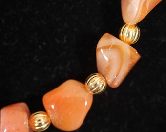 23" Agate polished chunks and gold necklace - Peach perfection