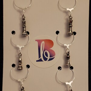 Chess themed silver plate wine charms, set of 6