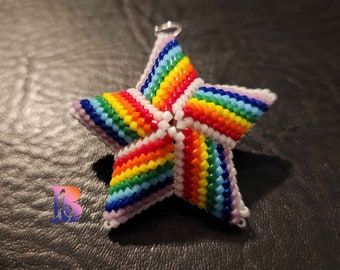 TUTORIAL - 3D Peyote Star -rainbow  polka dots and stripes 9 rows / George - starry fun