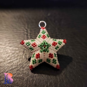 Three color diamonds and chevrons 8 rows / Josephine / TUTORIAL - 3D Peyote Star - starry fun