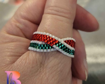 3-Stripe twist beaded ring - wide variety of sizes available.  Made to order