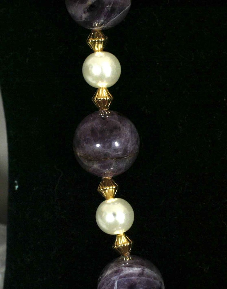 27 Amethyst and glass pearl Necklace with gold accents