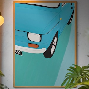 Plakaty samochodowe, sztuka ścienna retro, wystrój dopaminowy, jasnoniebieska sztuka ścienna, wyścigi, maksymalistyczna sztuka ścienna, wystrój apartamentu, cyfrowy, sztuka do pobrania