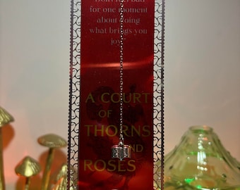 Metal bookmark with open book charm, ACOTAR book quote, Sarah J Maas