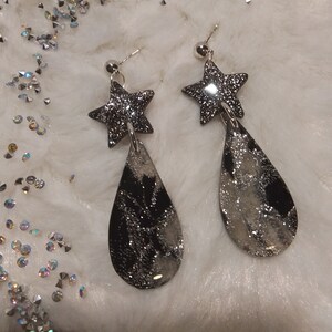 Black and White with Glitter Dangle Stud Earrings