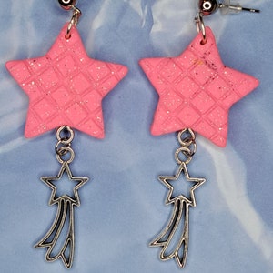 Pink Star Dangle Earrings 3"