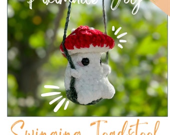 Patrón de ganchillo de champiñones Swinging Toadstool, Patrón de ganchillo de champiñones sin costura, Patrón de ganchillo de espejo retrovisor, Patrón de Amigurumi de champiñones