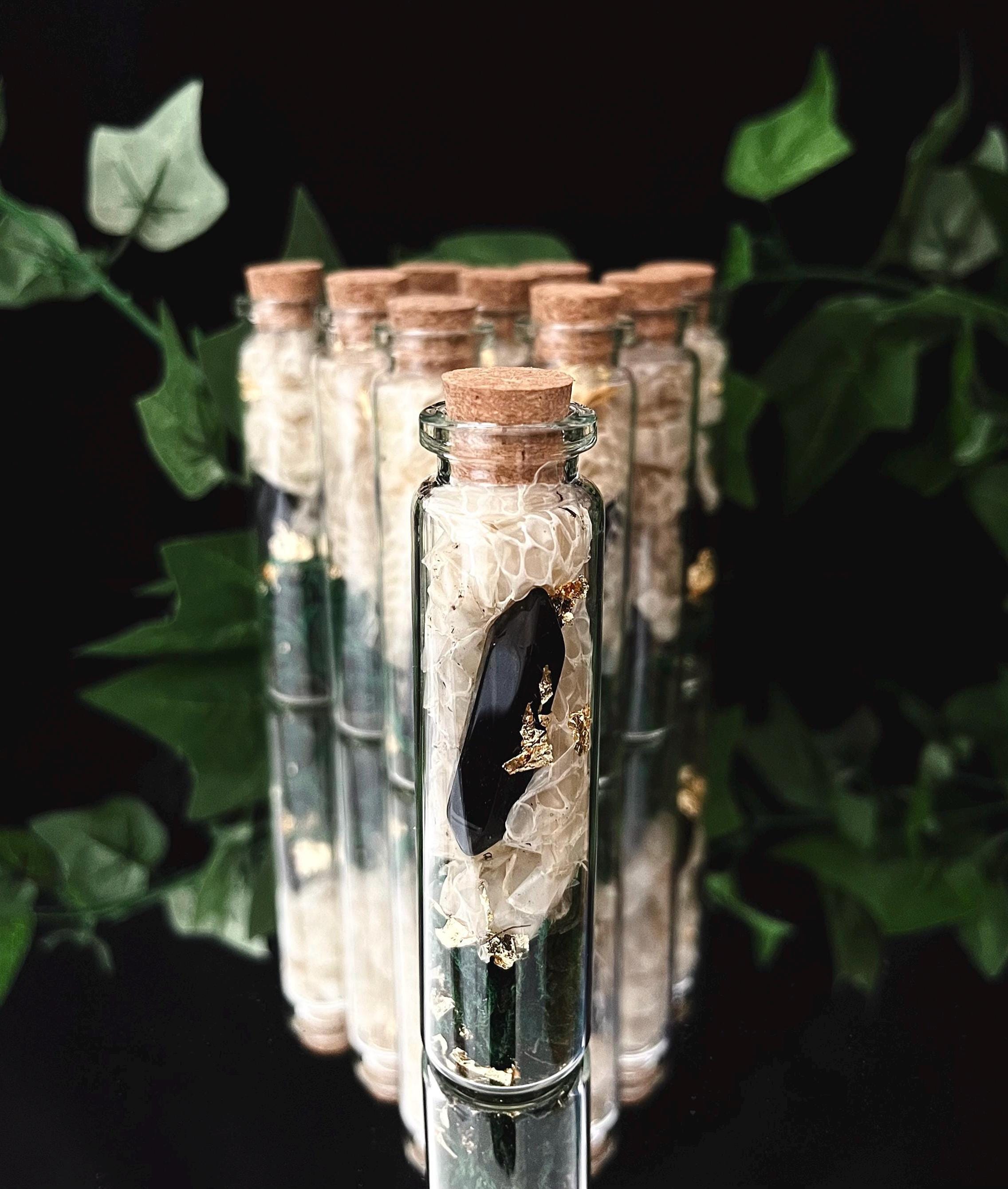 Decorative Glass Vial with Genuine Ethically Sourced Snake Skin/shed, Crystals, Gold & Moss | Mystical Curio for Home Decor or Altar