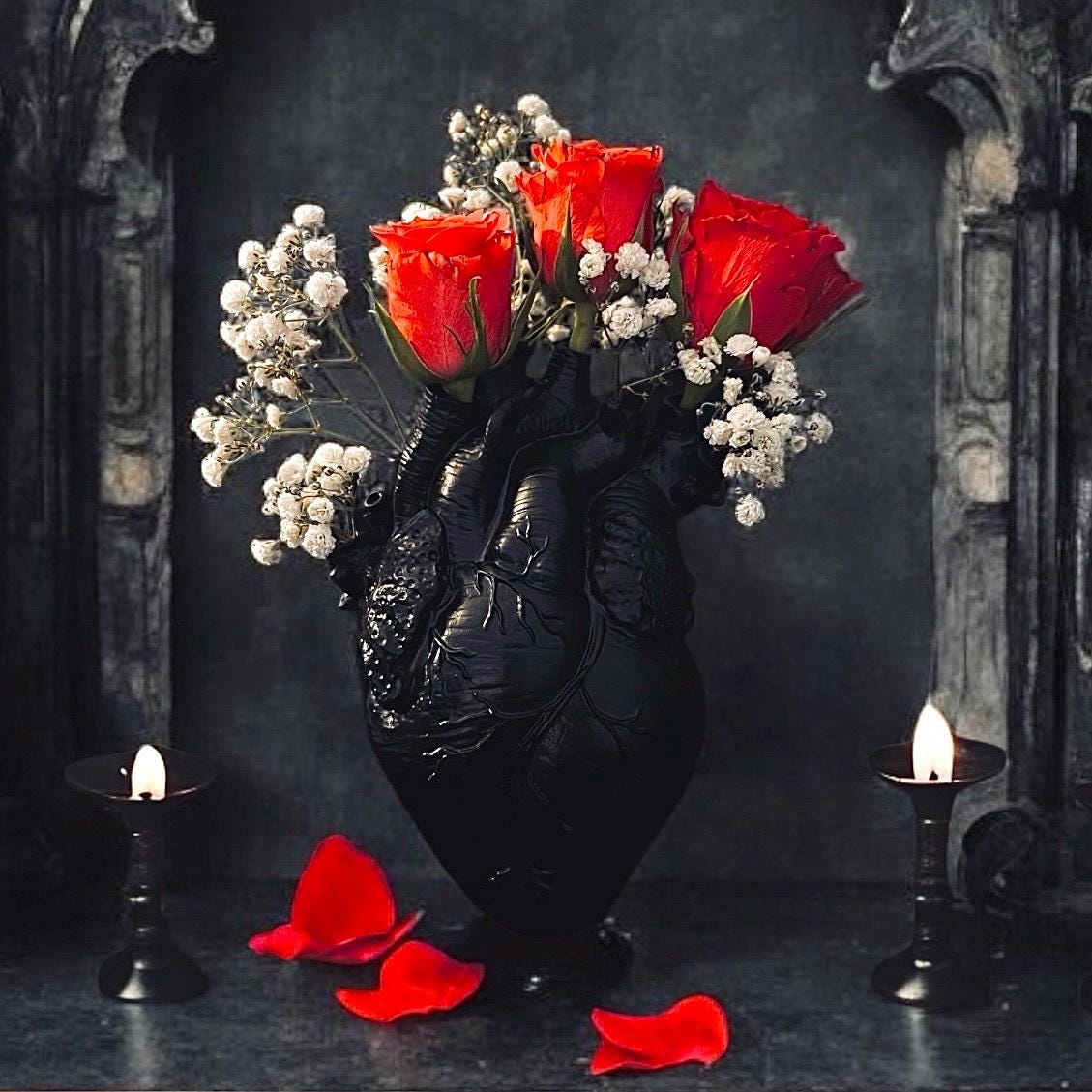 Black Anatomical Heart Resin Vase/Gothic Home Decor