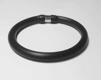 Mens Matte Black Rubber Wristband or necklace with Locking Magnetic Clasp