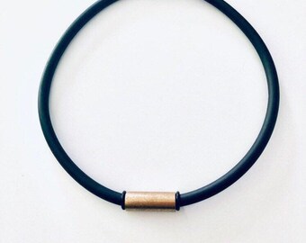 Men's Black Rubber Necklace with Brass Tube