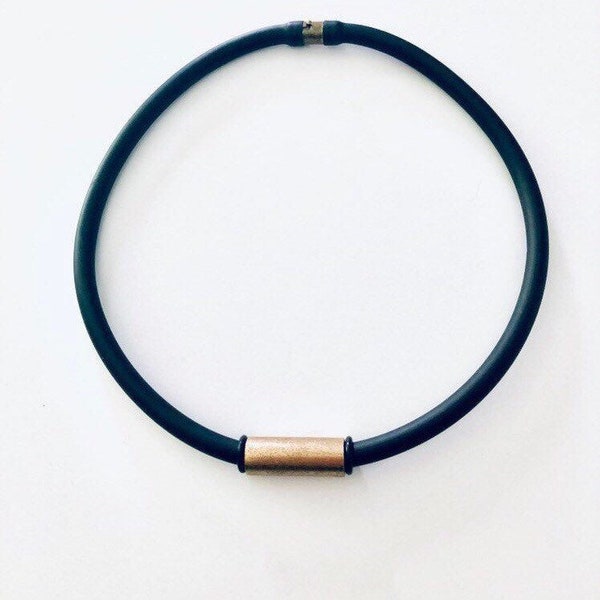 Men's Black Rubber Necklace with Brass Tube