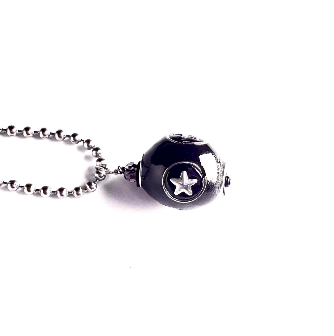 Silver Star Round Black Pendant Necklace - Etsy