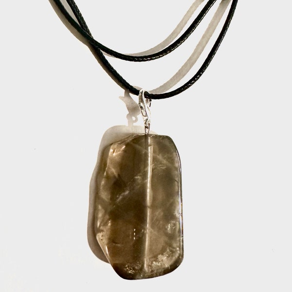 Gemstone Pendant on Adjustable Woven Cord Necklace - Smokey Quartz, Amethyst, Tiger’s Eye