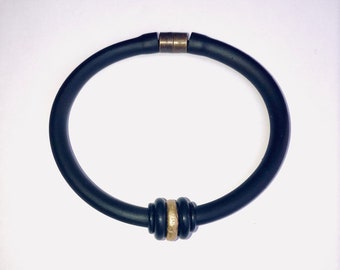 Mens Rubber Brass Ring Wristband