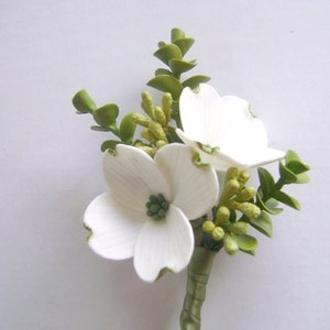 White Dogwood Boutonniere Wedding Boutonniere Groomsmen Flower Made to Order image 3