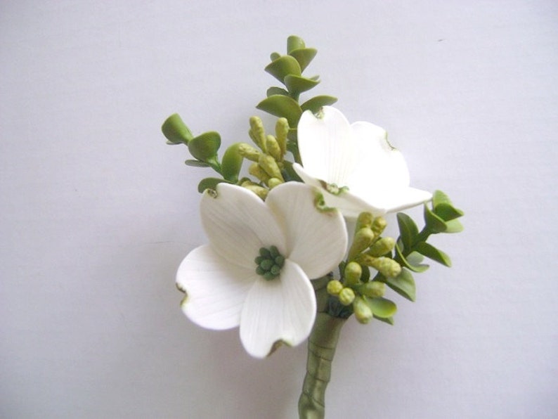 White Dogwood Boutonniere Wedding Boutonniere Groomsmen Flower Made to Order image 3