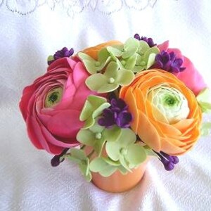 Spring Wedding Centerpiece Handmade Clay Ranunculus Wedding Decoration Wedding Table Settings Cake Topper Reception Decor image 2