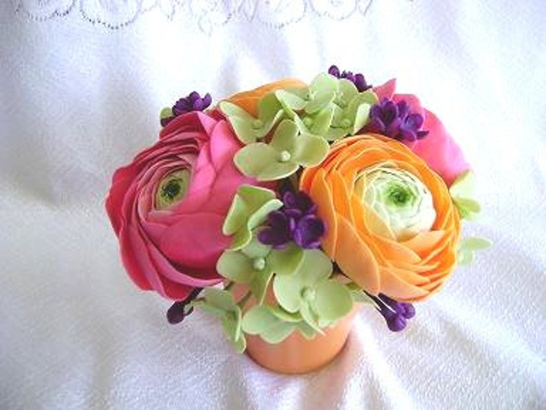 Spring Wedding Centerpiece Handmade Clay Ranunculus Wedding Decoration Wedding Table Settings Cake Topper Reception Decor image 2