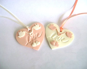Wedding Favor Tags Magnets Clay Bridal Shower Tags Clay Heart Love Birds Tags Set of 10