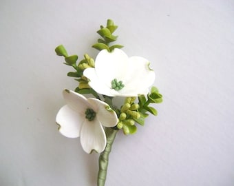 White Dogwood Boutonniere  Wedding Boutonniere Groomsmen Flower Made to Order