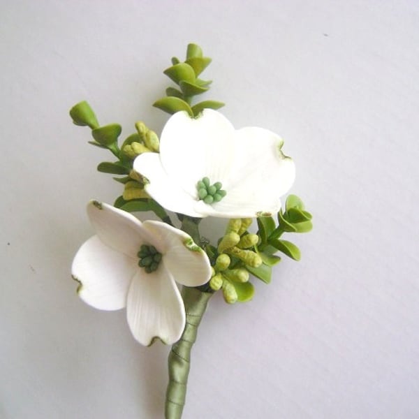 White Dogwood Boutonniere  Wedding Boutonniere Groomsmen Flower Made to Order