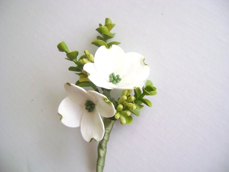 White Dogwood Boutonniere Wedding Boutonniere Groomsmen Flower Made to Order image 1