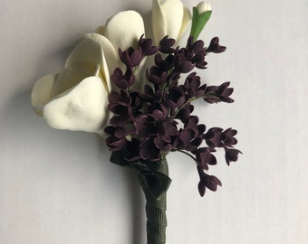 Ivory Freesia boutonnière clay Flowers wedding Groom Bestman Boutonnière