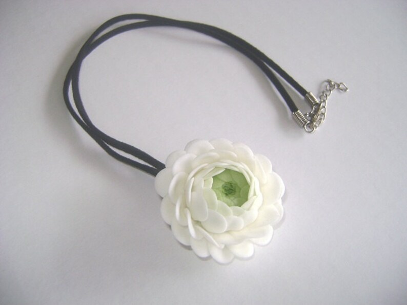 Bridesmaid Gift. White Ranunculus Necklace image 1