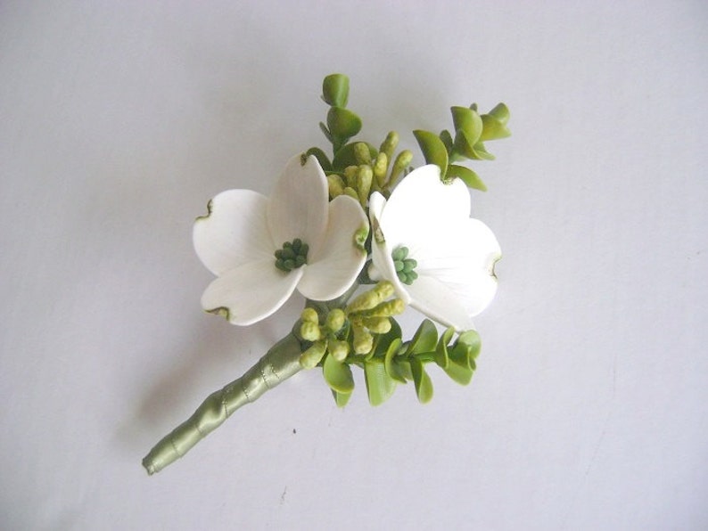 White Dogwood Boutonniere Wedding Boutonniere Groomsmen Flower Made to Order image 2