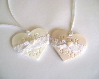 Wedding Favor Tags magnets Bridal Shower Tags Laced Initials Favor Hearts Set of 10 Made to Order