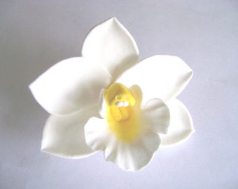 Wedding White Orchid Hair Clip. Handmade Clay Bridal/Bridesmaid hair Accessories. White Cymbidium Orchid Hair Clip- Made to Order