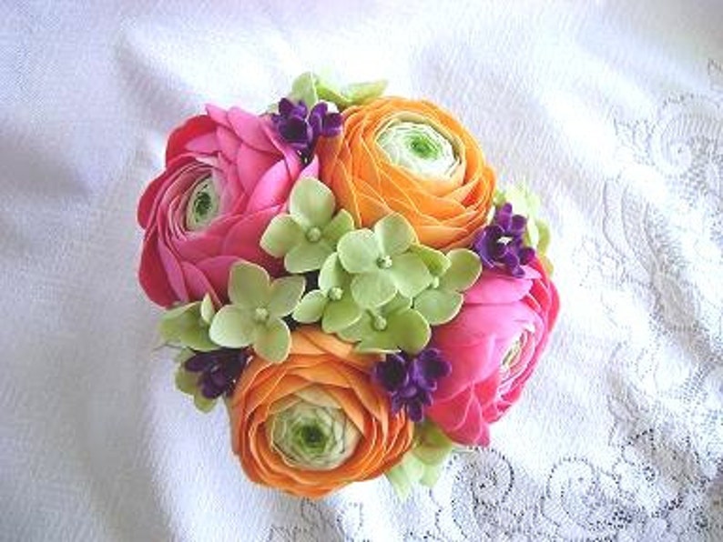 Spring Wedding Centerpiece Handmade Clay Ranunculus Wedding Decoration Wedding Table Settings Cake Topper Reception Decor image 5