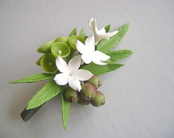 Ramo de Stephanotis blanco para padrinos de boda, ramo de padrinos de boda, flor de arcilla
