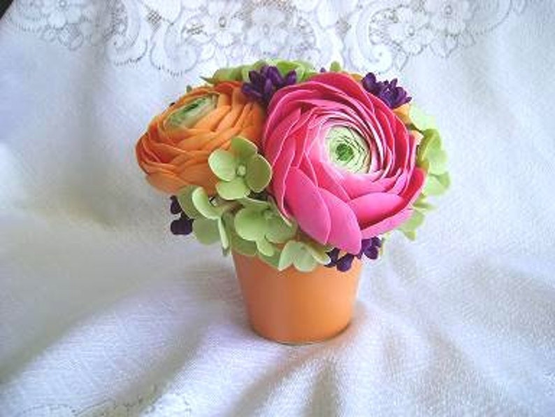 Spring Wedding Centerpiece Handmade Clay Ranunculus Wedding Decoration Wedding Table Settings Cake Topper Reception Decor image 4