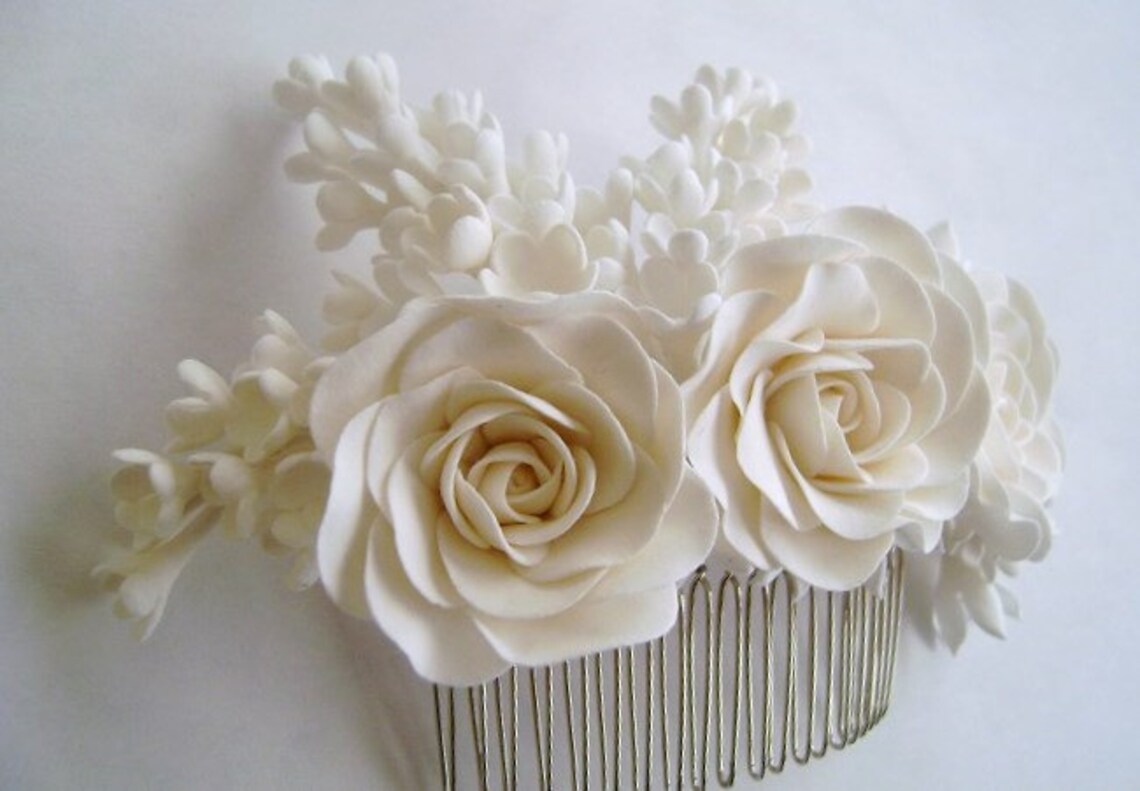 Bridal White Hair Comb Piece Wedding Hair Piece Veil Etsy