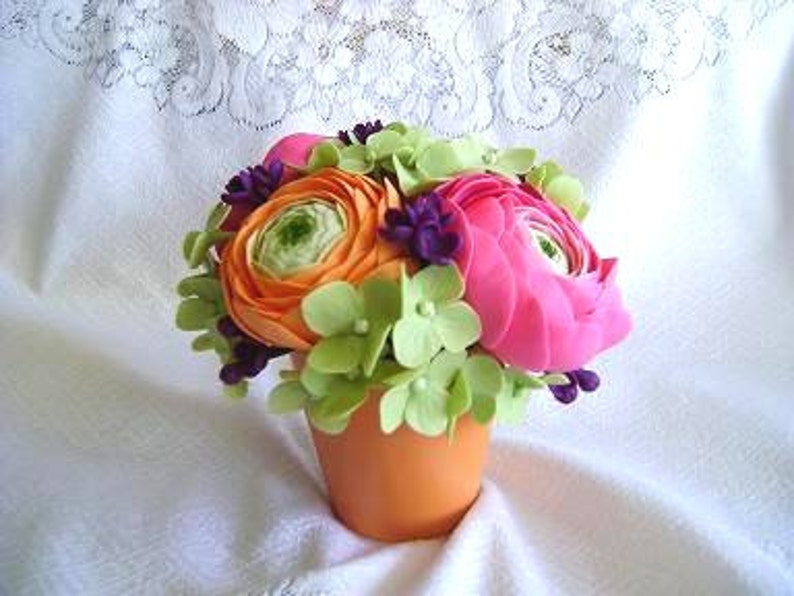 Spring Wedding Centerpiece Handmade Clay Ranunculus Wedding Decoration Wedding Table Settings Cake Topper Reception Decor image 3