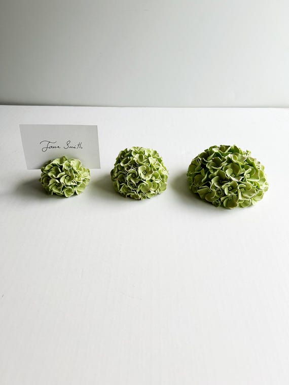 Wedding Place Card Table Number Holder Green Hydrangea Clay Flowers Wedding Events-Set of 10