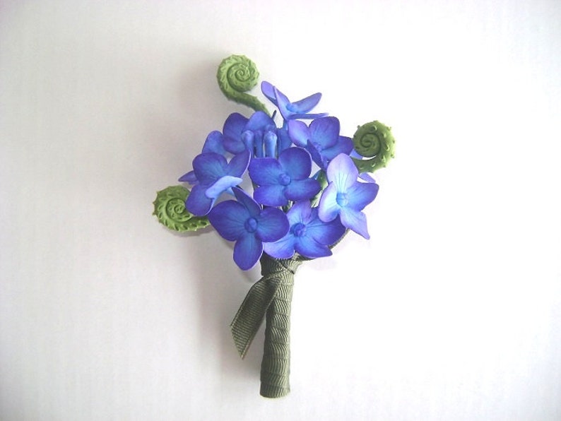Wedding Hydrangea Boutonniere Groomsmen Blue Purple Flower Bestman Flower Made to Order image 1