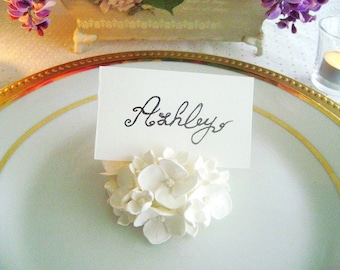 Wedding White Hydrangea Place Card Holder Wedding Favor Flower Place Card Escort Card Wedding Decor Set of 10 Made to Order